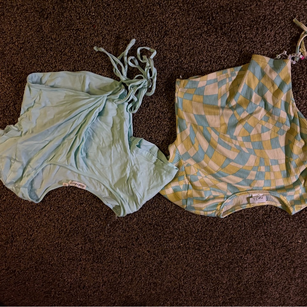Rue21 Long Sleeve Tops - Mint and Yellow Checkered